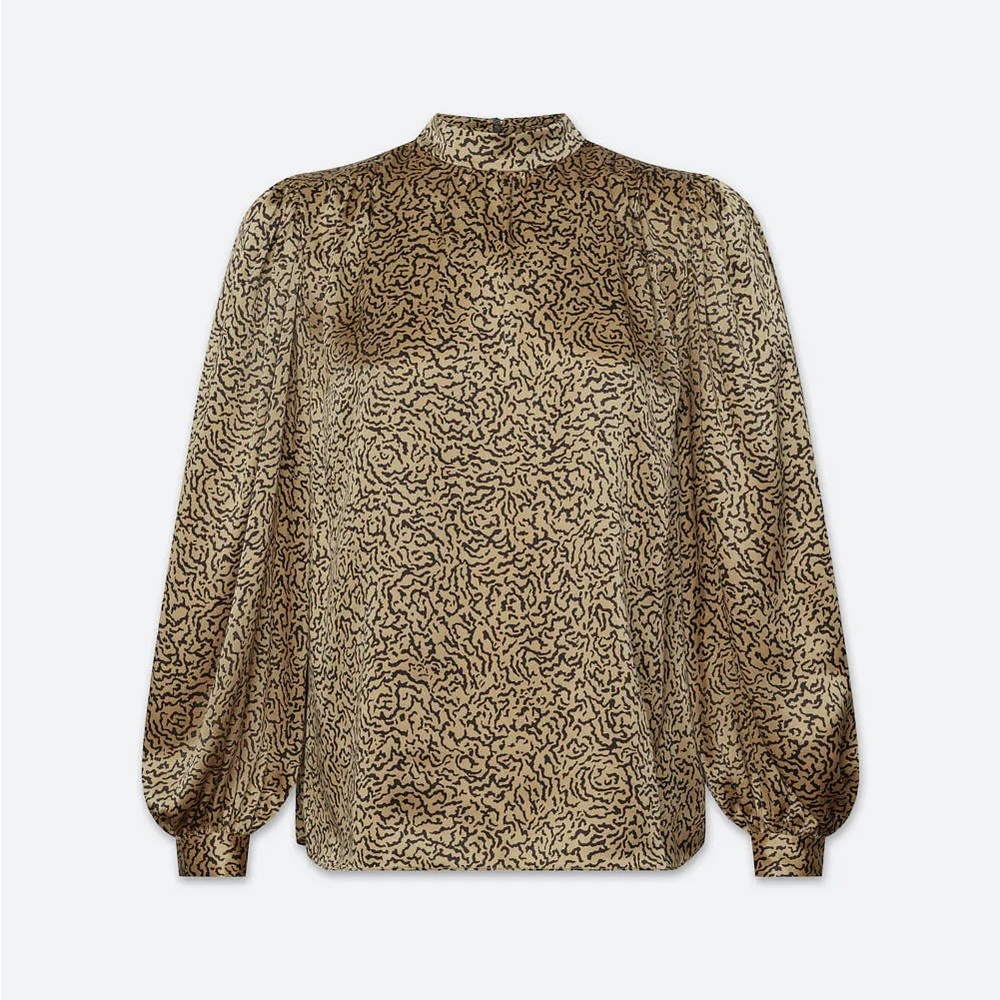 FRAME DENIM- Shirred Mock Neck Blouse-
in Beige Multi - Picture 9 of 9